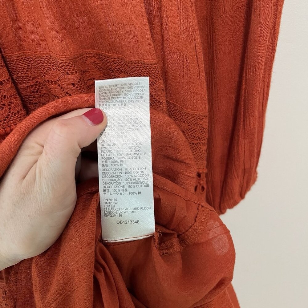 Free People Orange‎ Mockingbird Maxi Eyelet Open Back Dress Size XS - Picture 6 of 10